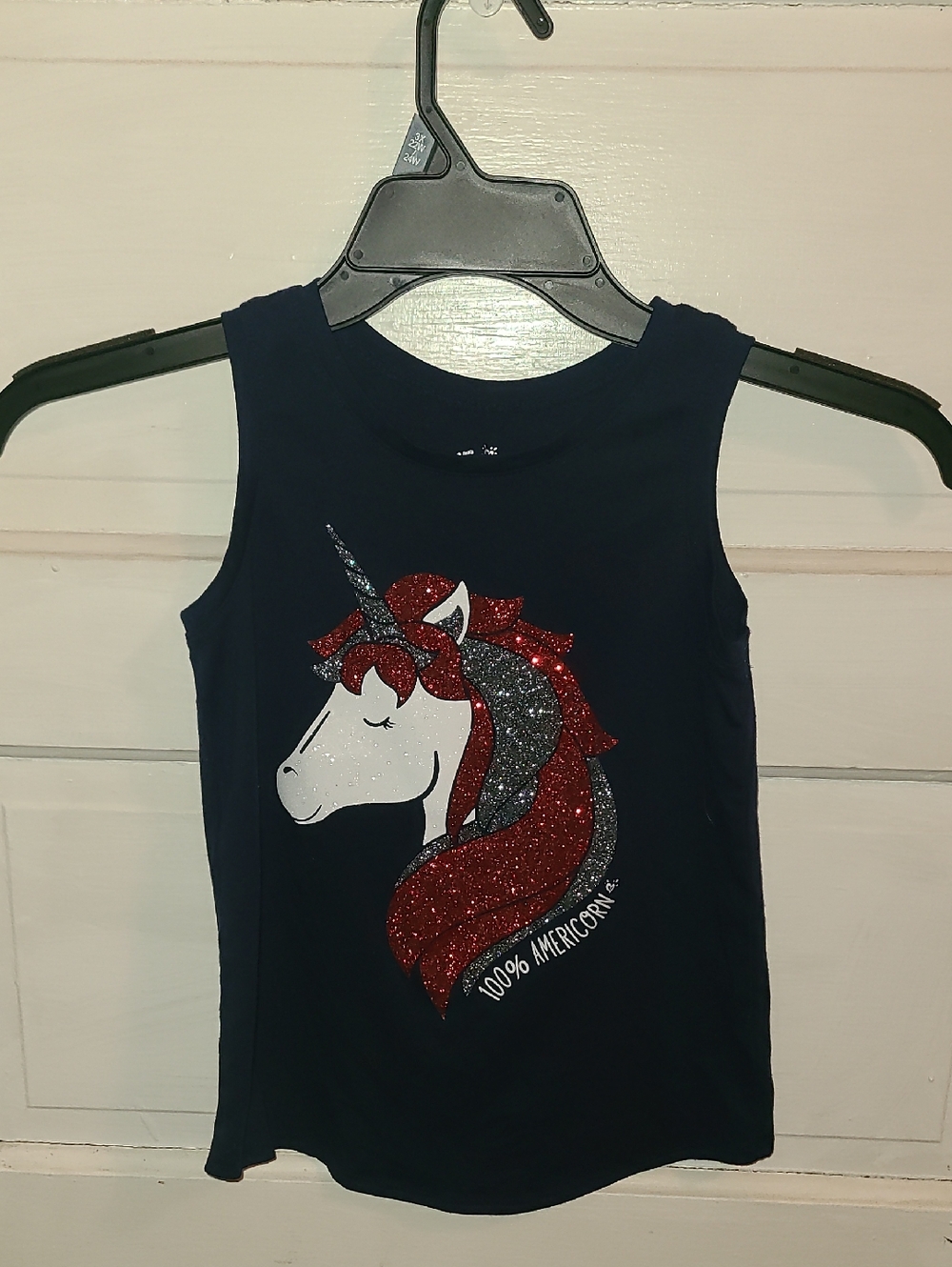 Justice Navy Tank Top with Red & Silver Glitter Unicorn